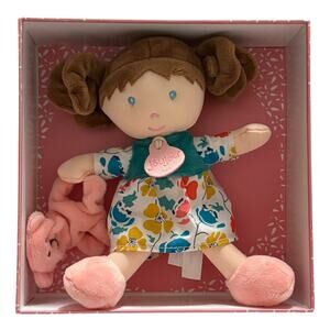 NEW JoliJou Demoiselle My First Doll Brunette Floral Dress Green Bear Friend Toy